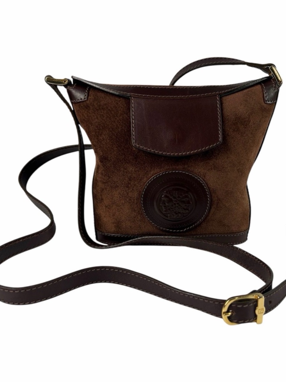 Fendi Brown Suede and Leather Juno Crossbody Bag